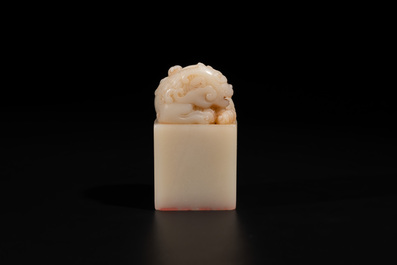 A Chinese shoushan stone 'Changchun Jushi 長春居士' seal with its original case, 18th C.