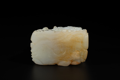 A Chinese white jade 'dragon' ink container with Qianlong mark and possibly of the period