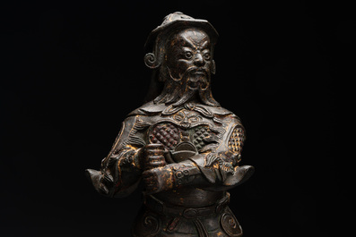 A fine Chinese gilt bronze figure of Zhou Cang 周倉, Ming