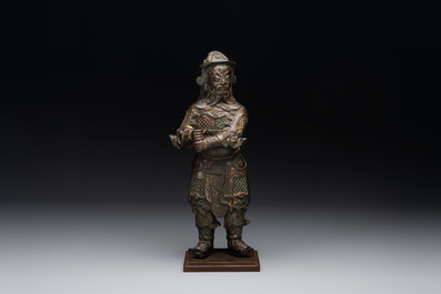 A fine Chinese gilt bronze figure of Zhou Cang 周倉, Ming