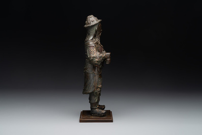 A fine Chinese gilt bronze figure of Zhou Cang 周倉, Ming