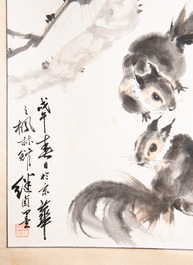 Liu Jilu 劉繼卣 (1918-1983): 'Two squirrels under the pine tree', ink and colour on paper, dated 1978