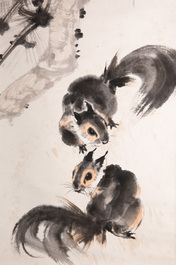 Liu Jilu 劉繼卣 (1918-1983): 'Two squirrels under the pine tree', ink and colour on paper, dated 1978