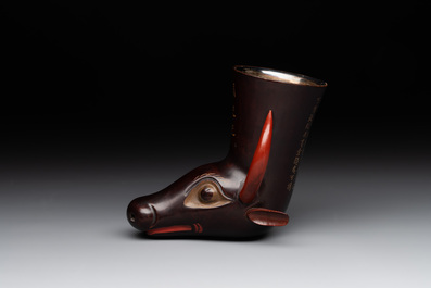 A Chinese inscribed lacquer ritual wine vessel, 'zhou si gong 周兕觥', 19/20th C.
