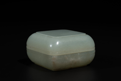 A square Chinese jade box and cover, 18/19th C.