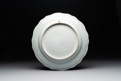 A Chinese export famille rose dish with a crowned coat of arms of the King's Club for the Danish market, Qianlong