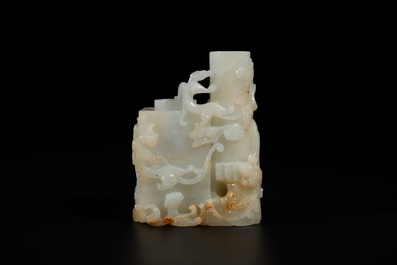 A Chinese white jade 'dragon' ink container with Qianlong mark and possibly of the period