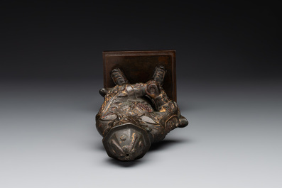 A fine Chinese gilt bronze figure of Zhou Cang 周倉, Ming