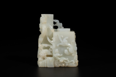A Chinese white jade 'dragon' ink container with Qianlong mark and possibly of the period