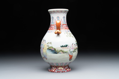A Chinese famille rose 'hu' vase with playing boys, Qianlong mark, 20th C.