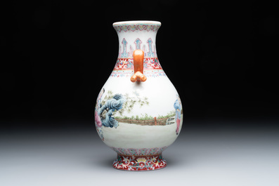 A Chinese famille rose 'hu' vase with playing boys, Qianlong mark, 20th C.