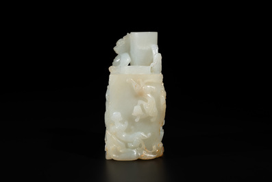 A Chinese white jade 'dragon' ink container with Qianlong mark and possibly of the period