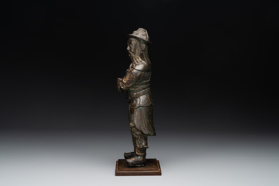 A fine Chinese gilt bronze figure of Zhou Cang 周倉, Ming