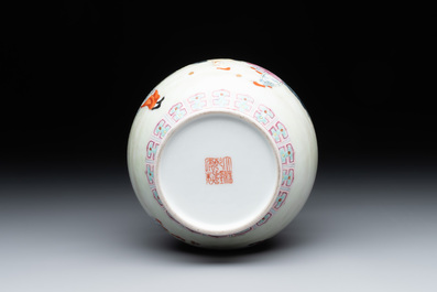 A Chinese famille rose 'hu' vase with playing boys, Qianlong mark, 20th C.