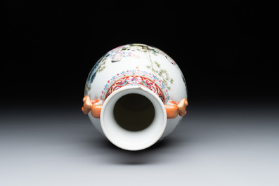 A Chinese famille rose 'hu' vase with playing boys, Qianlong mark, 20th C.