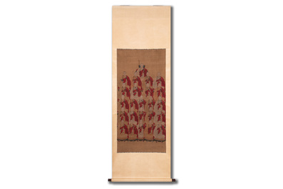 Chinese school: '24 monks', ink and colour on silk, Qing