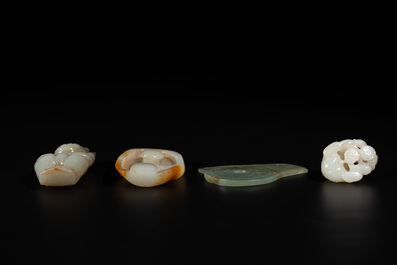 Three Chinese jades and an agate belt hook, Shang and later