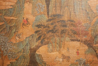 Chinese school: 'Mountainous landscape', ink and colour on silk, Ming or later