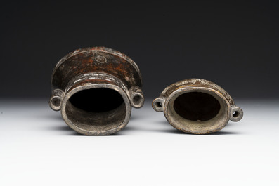 Four Chinese archaistic gilt bronze vases, Yuan/Ming