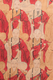 Chinese school: '24 monks', ink and colour on silk, Qing