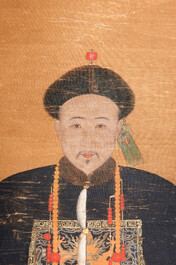 Chinese school: 'Full body portrait of a prince', ink and colour on silk, Qing