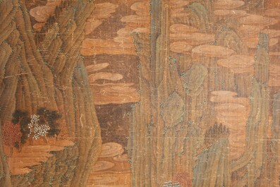 Chinese school: 'Mountainous landscape', ink and colour on silk, Ming or later