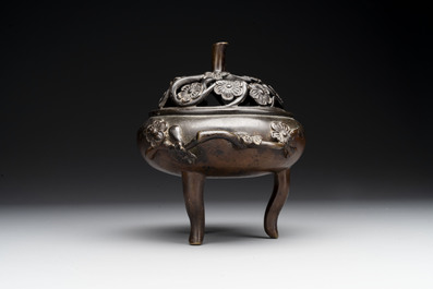 Two Chinese Chinese bronze cylindrical incense stick holders and a covered censer, Yuan/Ming and Qing
