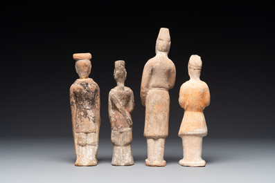 A group of 9 Chinese terracotta and wooden figures, Northern Qi and later