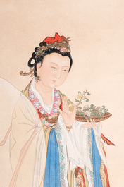 Huang Bore 黃般若 (1901-1968): 'Vimalakirti and his servant', ink and colour on paper, dated 1947