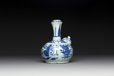 A Chinese blue and white kendi with floral design, Wanli