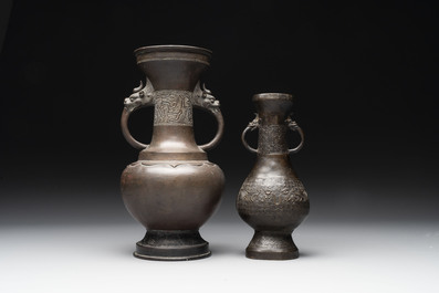 Four Chinese archaistic gilt bronze vases, Yuan/Ming