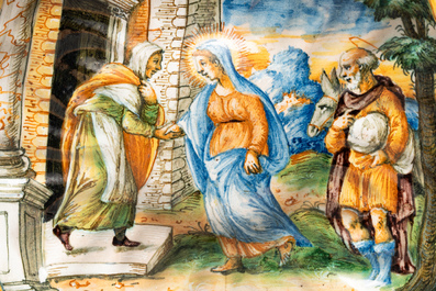 An Italian maiolica 'Istoriato' crespina with The Visitation of Mary to Elizabeth, workshop of Maestro Domenego, Venice, ca. 1570