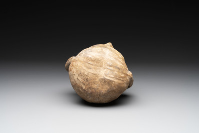 Two Chinese terracotta sculptures and a painted cocoon vase, Han