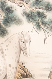 Ma Jin 馬晉 (1900-1970): 'Horse in the pine forest', ink and colour on paper, dated 1942