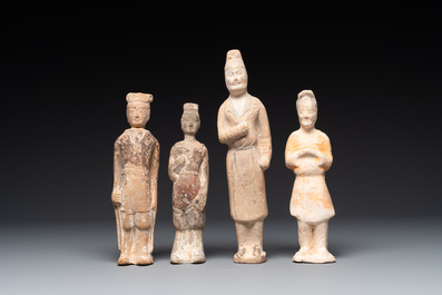 A group of 9 Chinese terracotta and wooden figures, Northern Qi and later