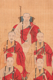 Chinese school: '24 monks', ink and colour on silk, Qing