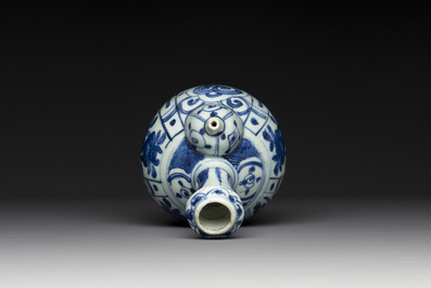 A Chinese blue and white kendi with floral design, Wanli