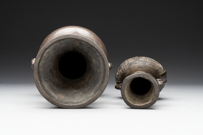 Four Chinese archaistic gilt bronze vases, Yuan/Ming