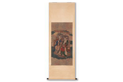 Chinese school: 'Deities in heaven', ink and colour on silk, Qing