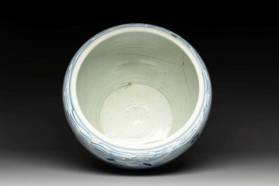 A Chinese blue and white 'carp' fishbowl, Kangxi