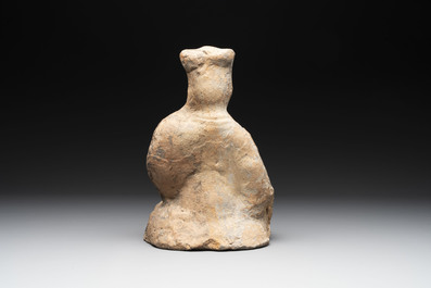 Two Chinese terracotta sculptures and a painted cocoon vase, Han