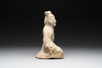 Two Chinese terracotta sculptures and a painted cocoon vase, Han