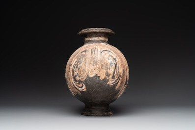 Two Chinese terracotta sculptures and a painted cocoon vase, Han