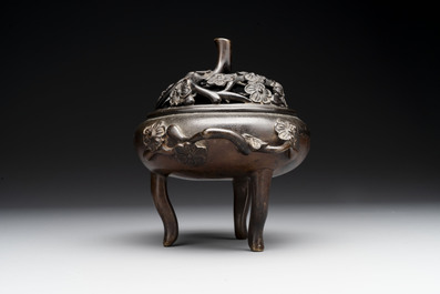 Two Chinese Chinese bronze cylindrical incense stick holders and a covered censer, Yuan/Ming and Qing