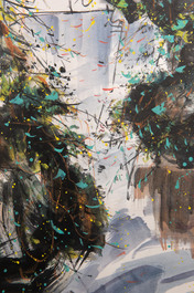 Wu Guanzhong 吴冠中 (1919-2010): 'A corner of the courtyard', ink and colour on paper, dated 1991