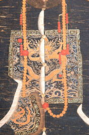 Chinese school: 'Full body portrait of a prince', ink and colour on silk, Qing