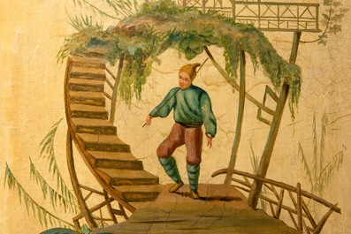 A French or Belgian three-part 'chinoiserie' folding screen, 18/19th C.