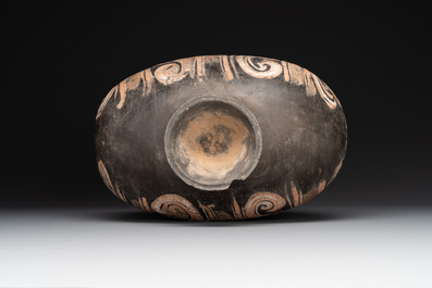 Two Chinese terracotta sculptures and a painted cocoon vase, Han