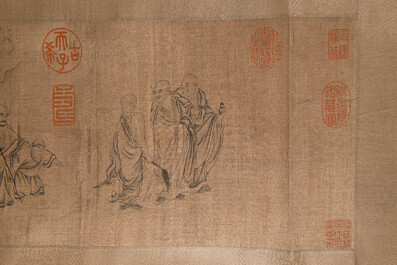 Ding Yunpeng 丁云鹏 (1547- ca. 1628): '14 Luohan', ink and colour on silk, Qianlong seal mark
