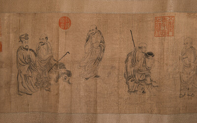 Ding Yunpeng 丁云鹏 (1547- ca. 1628): '14 Luohan', ink and colour on silk, Qianlong seal mark